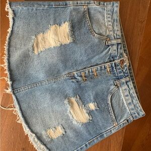 Forever 21 Distressed Denim Mini Skirt